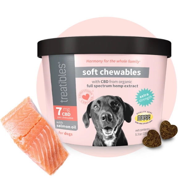 Treatibles FOR DOGS: Extra Strength Soft Chewables with Salmon Oil - 7 mg CBD