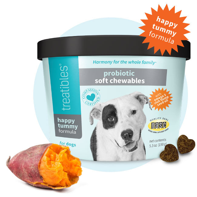 TREATIBLES Happy Tummy Probiotic Soft Chewables For Dogs - CBD-Free